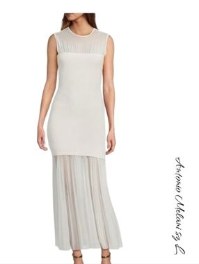 Antonio Melani Valentine Mesh Sleeveless Midi Dress Ivory Cream L NWT